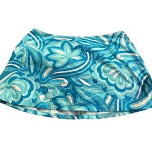 Blue swim skirt retro print cover up elastic waist blue & white